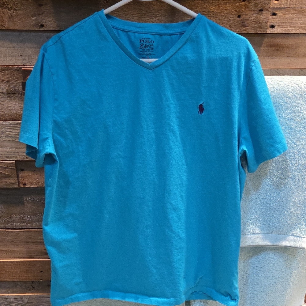 Ralph Lauren Turquoise Vneck Mens Tee, L